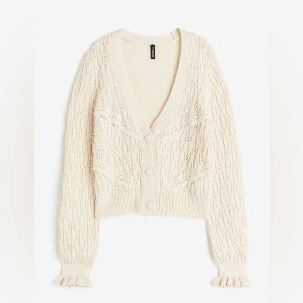 H&M Cream Cardigan with Ruffles and Lace